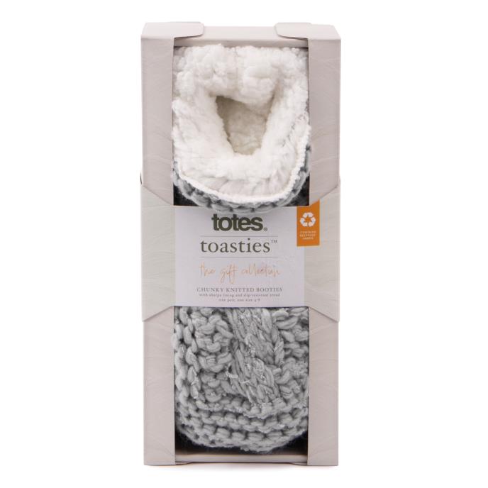 totes Ladies Chunky Knit Booties Grey Extra Image 1